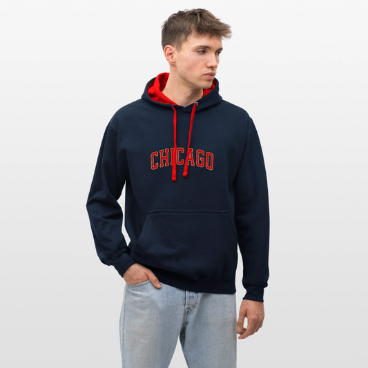 Contrast Colour Hoodie - navy/red