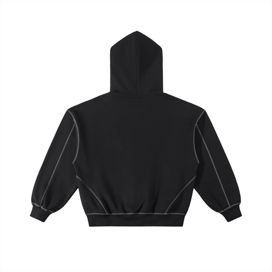 Contrast-Stitched Boxy Fleece Hoodie