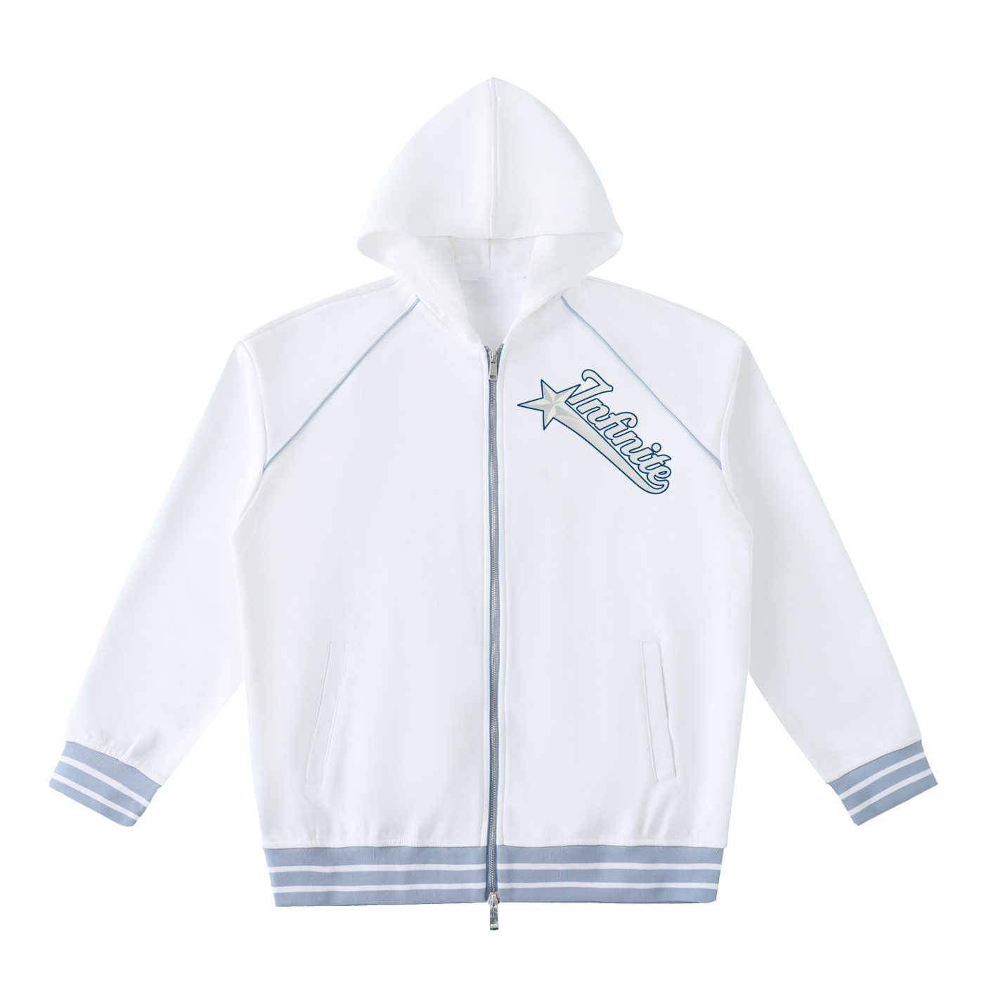 Striped Trim Zip-Up Hoodie