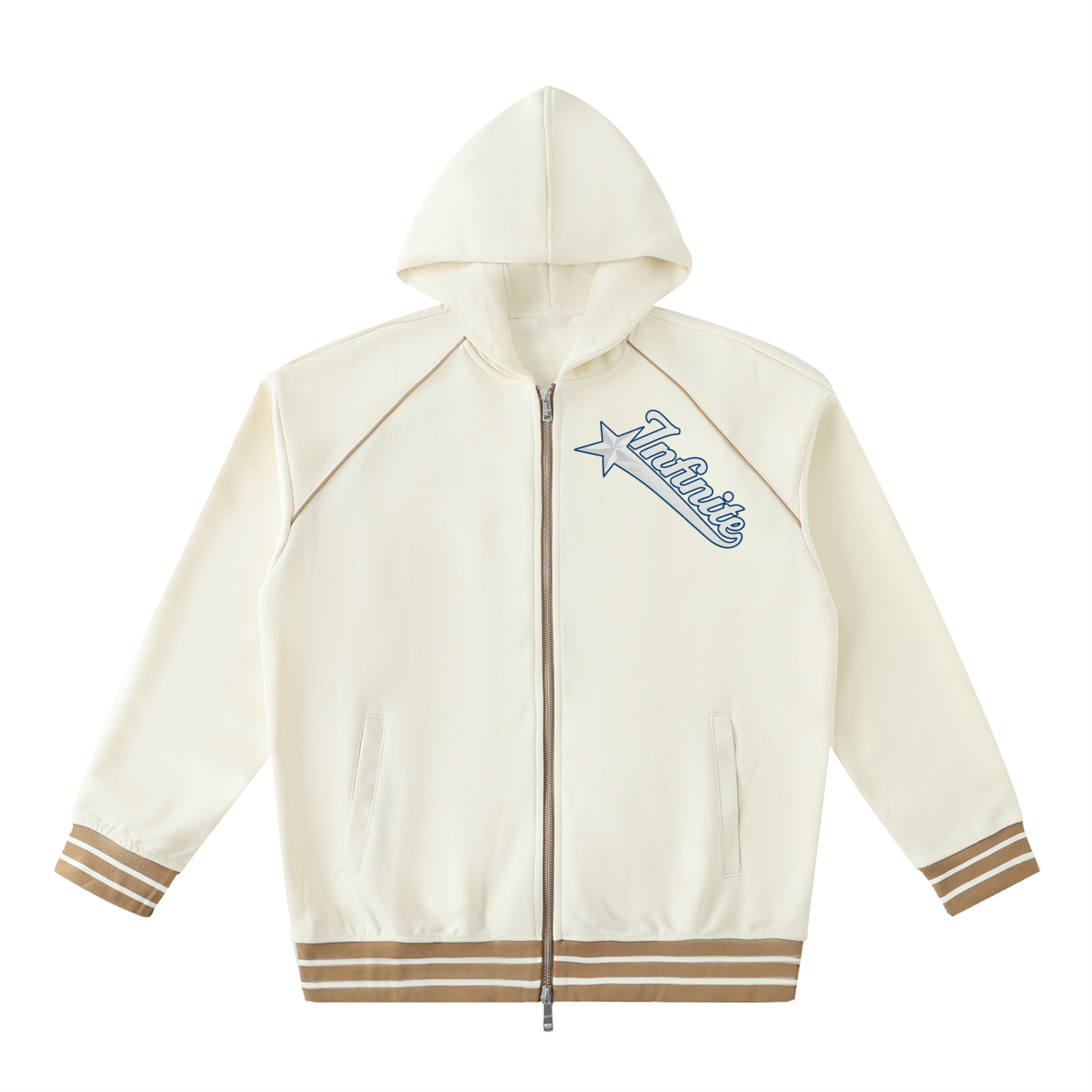 Striped Trim Zip-Up Hoodie