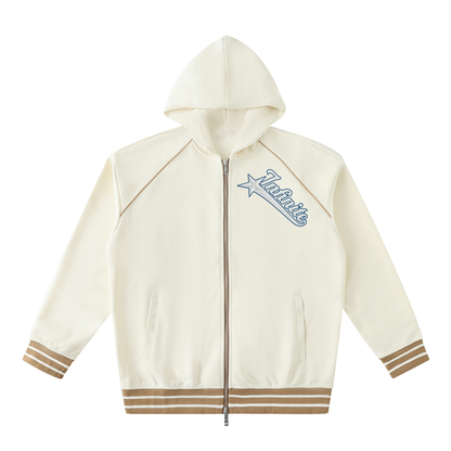 Striped Trim Zip-Up Hoodie