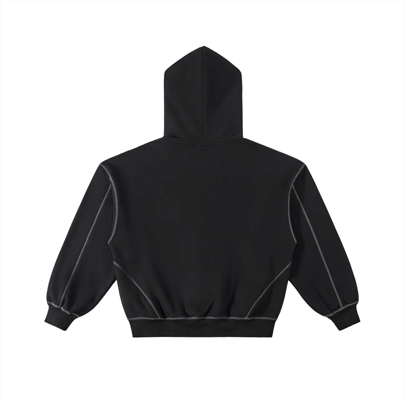 Contrast-Stitched Boxy Fleece Hoodie