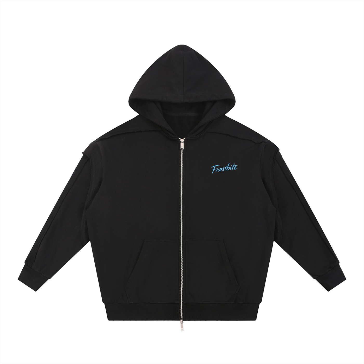 Contrast Tape Raw Edge Double Layered Zip Hoodie