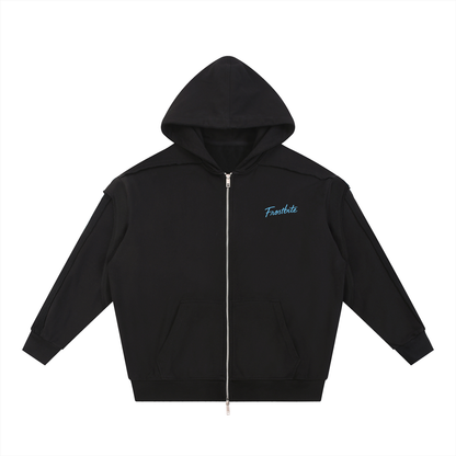 Contrast Tape Raw Edge Double Layered Zip Hoodie
