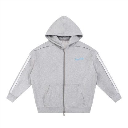 Contrast Tape Raw Edge Double Layered Zip Hoodie