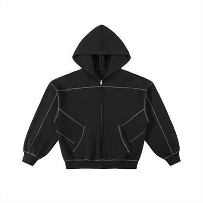 Contrast-Stitched Boxy Fleece Hoodie