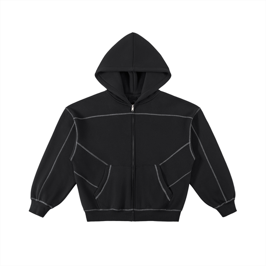 Contrast-Stitched Boxy Fleece Hoodie