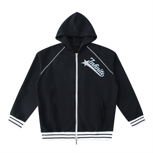 Striped Trim Zip-Up Hoodie