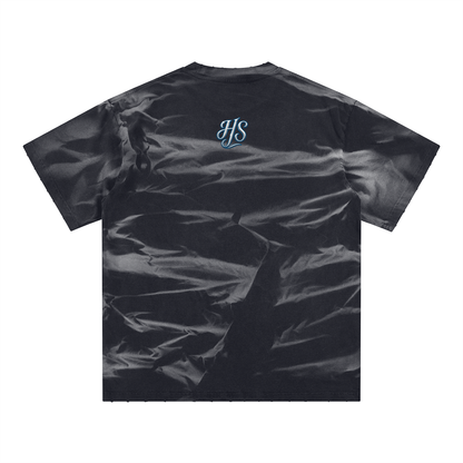Irregular Stripe Frayed Monkey Washed T-Shirt - 250 GSM