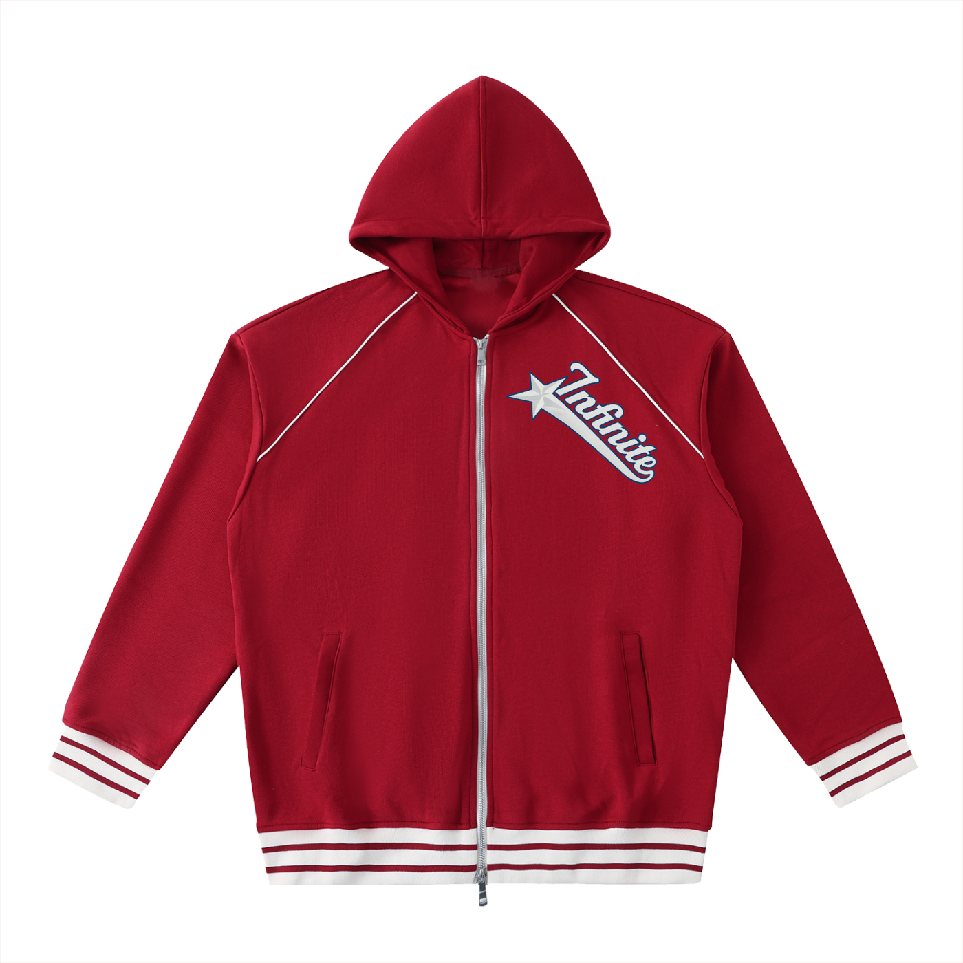 Striped Trim Zip-Up Hoodie