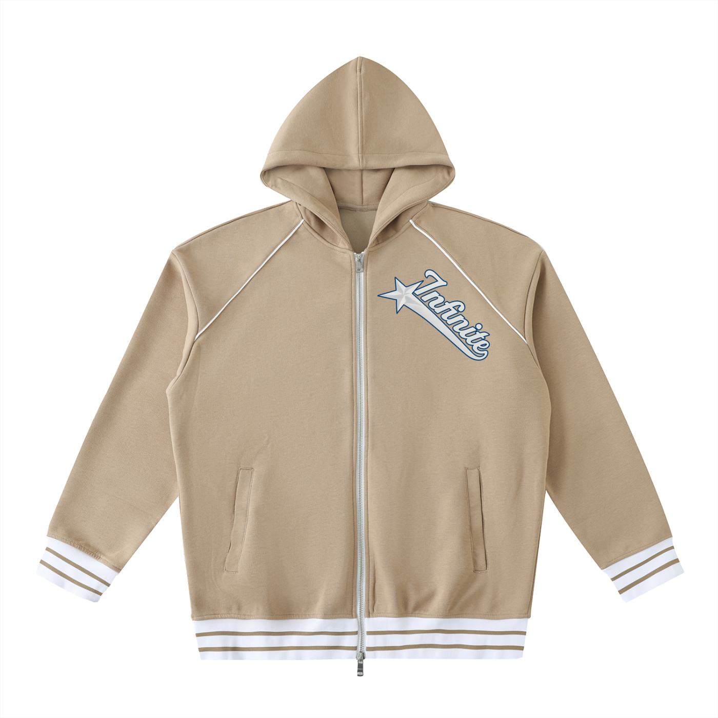 Striped Trim Zip-Up Hoodie