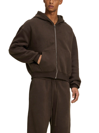Fleece Zip-Up Boxy Hoodie