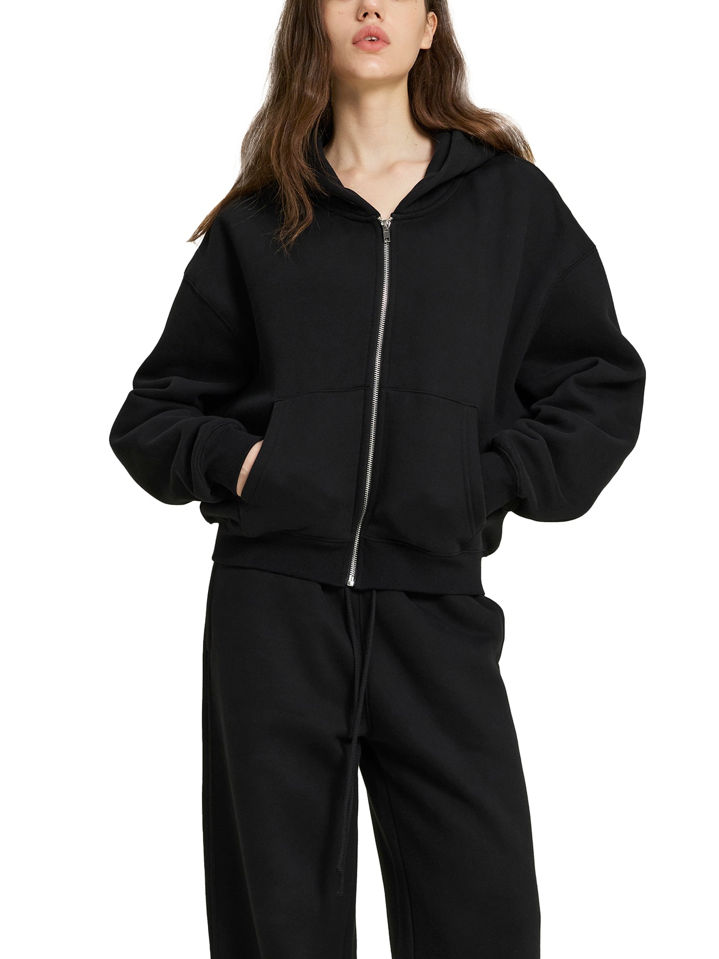 Fleece Zip-Up Boxy Hoodie