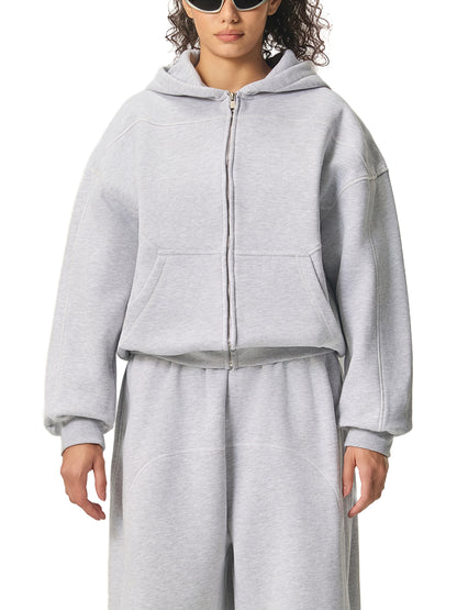 Contrast-Stitched Boxy Fleece Hoodie