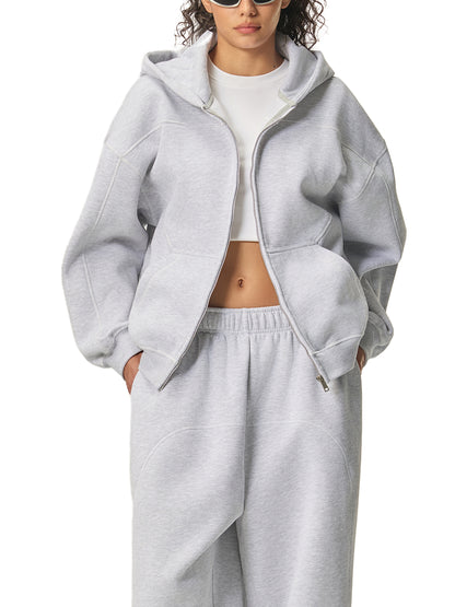 Contrast-Stitched Boxy Fleece Hoodie